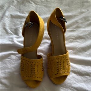 Marc Fisher-Mustard Yellow Women's Suede Sandals